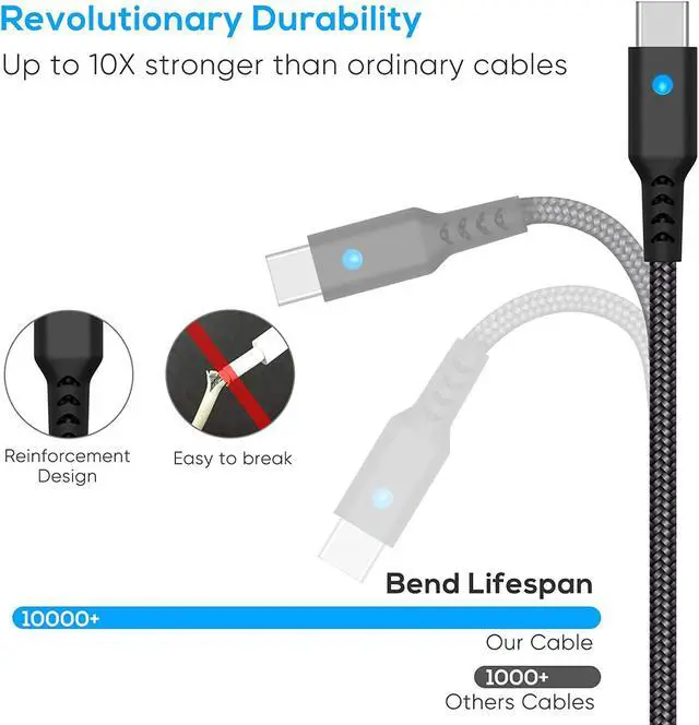 Alt view image 6 of 7 - 10FT Charging Cable for PS5 Controller, for Xbox Series X/S, for Switch Pro Controller and Phone, Fast Charger Cord Nylon Braided Type-C Ports Replacement with LED Indicator, Support Transfer Date