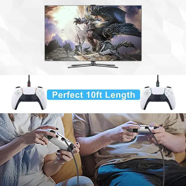 Alt view image 7 of 7 - 10FT Charging Cable for PS5 Controller, for Xbox Series X/S, for Switch Pro Controller and Phone, Fast Charger Cord Nylon Braided Type-C Ports Replacement with LED Indicator, Support Transfer Date