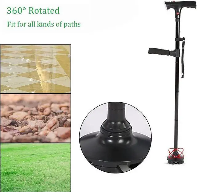 Alt view image 4 of 6 - BONAEVER Folding Cane with LED Light Adjustable Canes Walking Sticks for Seniors Walking Cane Standick for Men Women with Cushion 2 T Handle Pivoting Quad Base for Arthritis Disabled Elderly