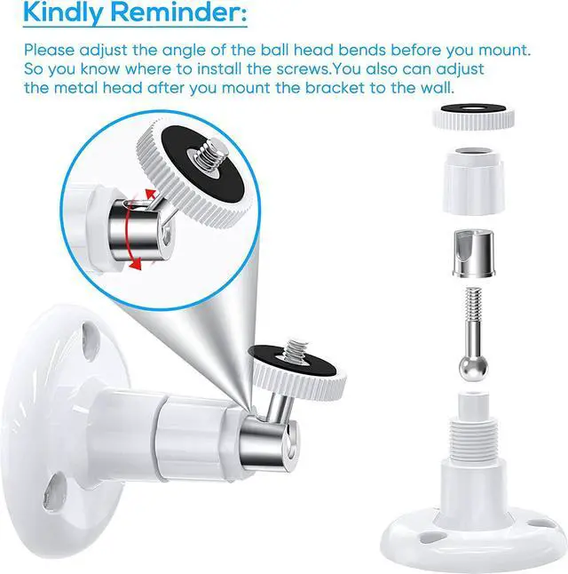 Alt view image 4 of 7 - BONAEVER Wall Mount Compatible with Wyze Cam Pan & Wyze Cam Pan V2 & Wyze Cam V3 Adjustable Indoor Outdoor Mount for WyzeCam Pan/WyzeCam Outdoor/WyzeCam V3 or Other Cam with Same Interface 2 Pack