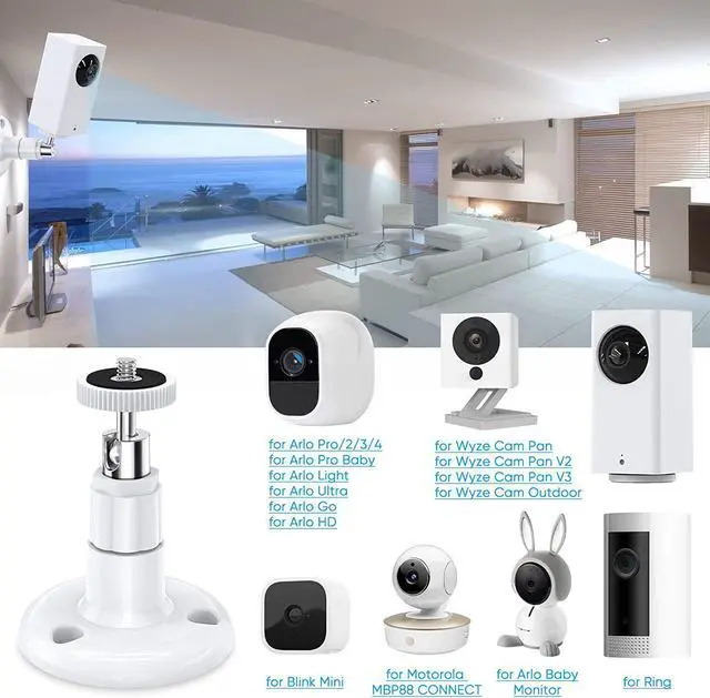 Alt view image 2 of 7 - BONAEVER Wall Mount Compatible with Wyze Cam Pan & Wyze Cam Pan V2 & Wyze Cam V3 Adjustable Indoor Outdoor Mount for WyzeCam Pan/WyzeCam Outdoor/WyzeCam V3 or Other Cam with Same Interface 2 Pack