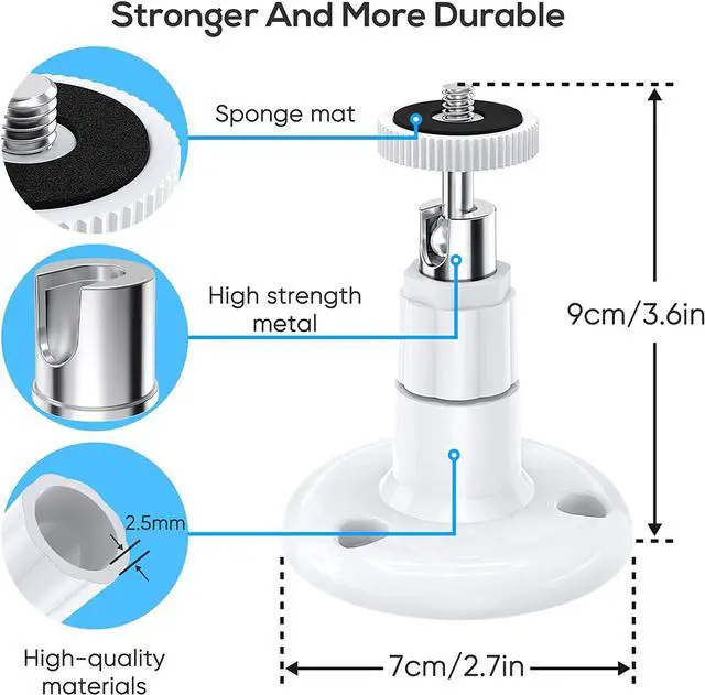 Alt view image 3 of 7 - BONAEVER Wall Mount Compatible with Wyze Cam Pan & Wyze Cam Pan V2 & Wyze Cam V3 Adjustable Indoor Outdoor Mount for WyzeCam Pan/WyzeCam Outdoor/WyzeCam V3 or Other Cam with Same Interface 2 Pack