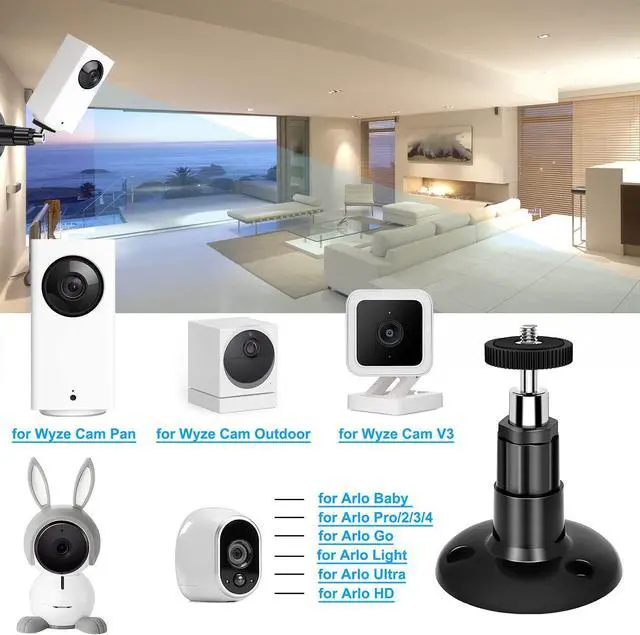 Alt view image 3 of 7 - BONAEVER Wall Mount Compatible with Wyze Cam Pan & Wyze Cam Pan V2 & Wyze Cam V3 Adjustable Indoor Outdoor Mount for WyzeCam Pan/WyzeCam Outdoor/WyzeCam V3 or Other Cam with Same Interface 2 Pack