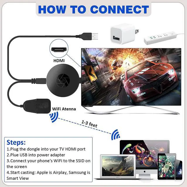 Alt view image 5 of 7 - Wireless Display Dongle Adapter, Tsemy 4K HDMI Wireless Adapter MiraScreen Dongle Streaming Media Player Screen Mirroring from Small to Big Screen, Support Miracast Airplay DLNA TV Monitor Projector