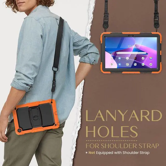 Alt view image 2 of 7 - BONAEVER ShockProof Cover Case for Lenovo Tab M10 Plus 3rd Generation 10.6 inch 2022 Model TB-125FU / TB-128FU / TB-128XU with Stand and & Shoulder Strap & Built-in Screen Protector Orange