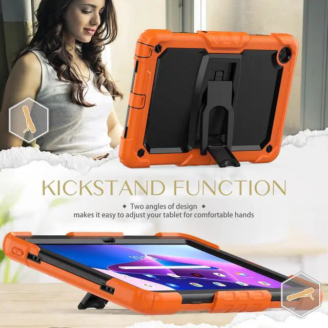 Alt view image 4 of 7 - BONAEVER ShockProof Cover Case for Lenovo Tab M10 Plus 3rd Generation 10.6 inch 2022 Model TB-125FU / TB-128FU / TB-128XU with Stand and & Shoulder Strap & Built-in Screen Protector Orange
