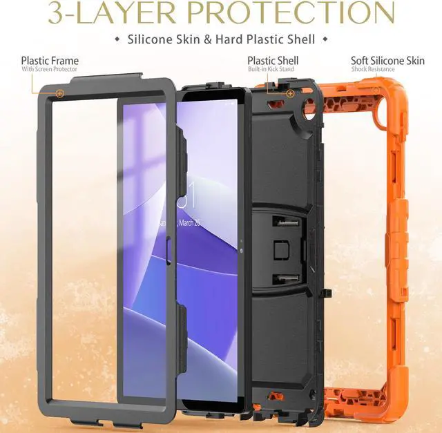 Alt view image 6 of 7 - BONAEVER ShockProof Cover Case for Lenovo Tab M10 Plus 3rd Generation 10.6 inch 2022 Model TB-125FU / TB-128FU / TB-128XU with Stand and & Shoulder Strap & Built-in Screen Protector Orange