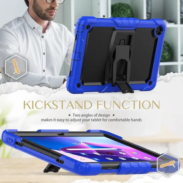 Alt view image 4 of 7 - BONAEVER ShockProof Cover Case for Lenovo Tab M10 Plus 3rd Generation 10.6 inch 2022 Model TB-125FU / TB-128FU / TB-128XU with Stand and & Shoulder Strap & Built-in Screen Protector Blue