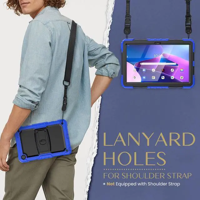 Alt view image 2 of 7 - BONAEVER ShockProof Cover Case for Lenovo Tab M10 Plus 3rd Generation 10.6 inch 2022 Model TB-125FU / TB-128FU / TB-128XU with Stand and & Shoulder Strap & Built-in Screen Protector Blue