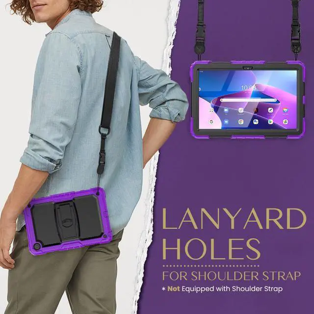 Alt view image 2 of 7 - BONAEVER ShockProof Cover Case for Lenovo Tab M10 Plus 3rd Generation 10.6 inch 2022 Model TB-125FU / TB-128FU / TB-128XU with Stand and & Shoulder Strap & Built-in Screen Protector Purple