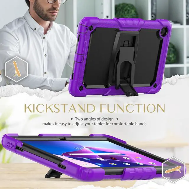 Alt view image 4 of 7 - BONAEVER ShockProof Cover Case for Lenovo Tab M10 Plus 3rd Generation 10.6 inch 2022 Model TB-125FU / TB-128FU / TB-128XU with Stand and & Shoulder Strap & Built-in Screen Protector Purple