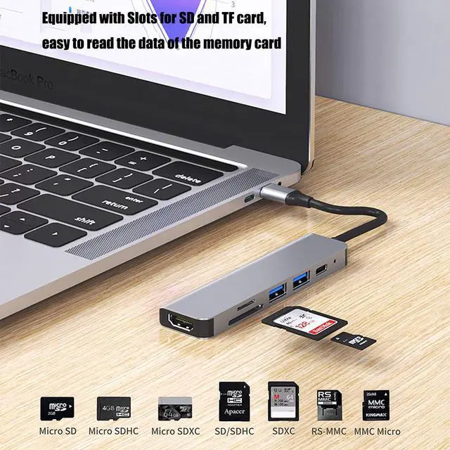 Alt view image 5 of 6 - BONAEVER USB C Hub 6-in-1 USB Docking Station HDMI Adapter 4K PD USB 3.0 Ports TF/SD Card for MacBook/MacBook Pro/MacBook Air/Chromebook/Surface GO/HP Spectre/Dell XPS/Huawei/Matebook/Galaxy