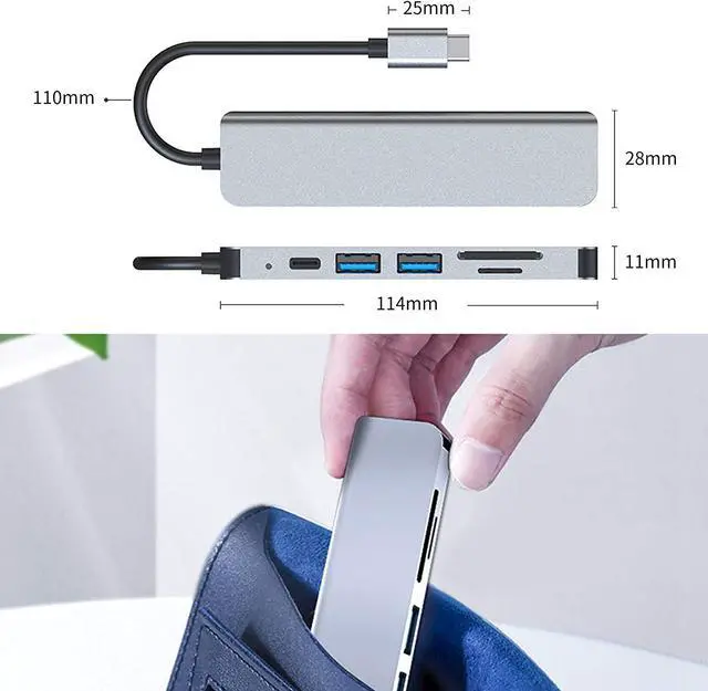 Alt view image 6 of 6 - BONAEVER USB C Hub 6-in-1 USB Docking Station HDMI Adapter 4K PD USB 3.0 Ports TF/SD Card for MacBook/MacBook Pro/MacBook Air/Chromebook/Surface GO/HP Spectre/Dell XPS/Huawei/Matebook/Galaxy