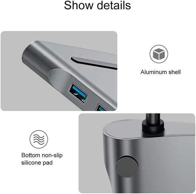Alt view image 6 of 7 - BONAEVER 12 in 1 USB C Type Hub Adapter Multi Port Triple Display Dongle Type-C to Dual HDMI VGA USB 3.0 PD Charging SD/TF Card Reader Gigabit Ethernet MacBook DELL LenovoHP other Type C laptops