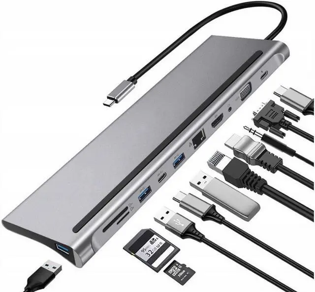 Main image of BONAEVER 11 in 1 Type C Adapter USB Type C to HDMI 3 x USB 3.0 USB C TF-SD Reader VGA RJ45 (LAN) 3.5 Audio PD Laptop Docking Station For for Notebook Macbook HP DELL XPS Surface Lenovo ThinkPad