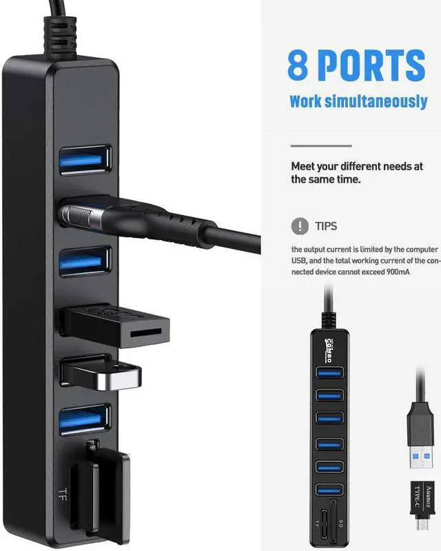 Alt view image 4 of 7 - BONAEVER USB Hub USB Splitter 6 Port HUB Combo External USB 2.0 HUB + SD Card Reader Multifunction for Mac Pro/Mini iMac Ps4 Surface Pro XPS PC Flash Drive