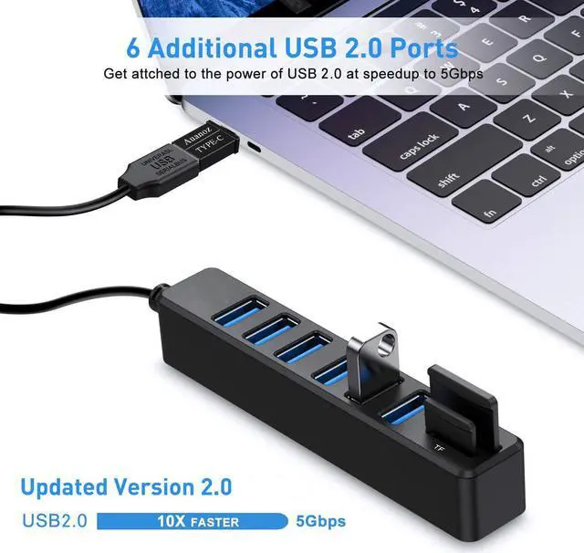 Alt view image 2 of 7 - BONAEVER USB Hub USB Splitter 6 Port HUB Combo External USB 2.0 HUB + SD Card Reader Multifunction for Mac Pro/Mini iMac Ps4 Surface Pro XPS PC Flash Drive