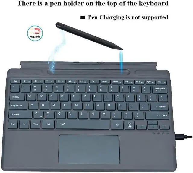 Alt view image 3 of 6 - BONAEVER Type Cover for 13 inch Microsoft Surface Pro 9 / Pro 8 / Pro X Portable Bluetooth 5.1 Wireless Keyboard with Touchpad / Pencil Holder / Built-in Rechargeable Battery
