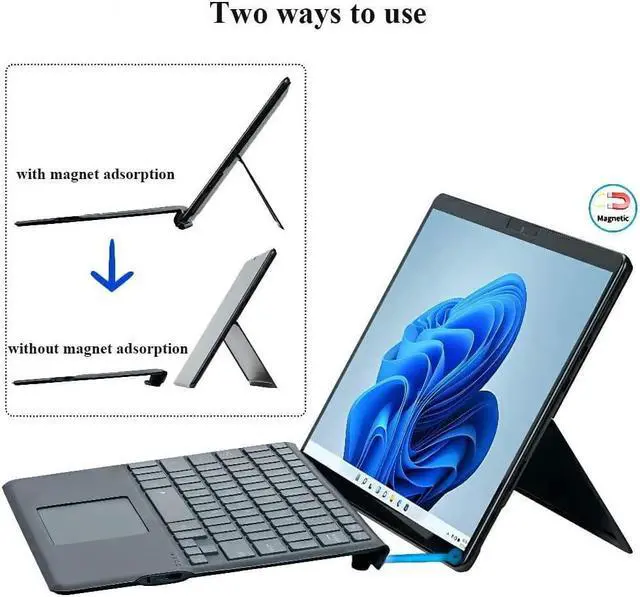 Alt view image 2 of 6 - BONAEVER Type Cover for 13 inch Microsoft Surface Pro 9 / Pro 8 / Pro X Portable Bluetooth 5.1 Wireless Keyboard with Touchpad / Pencil Holder / Built-in Rechargeable Battery
