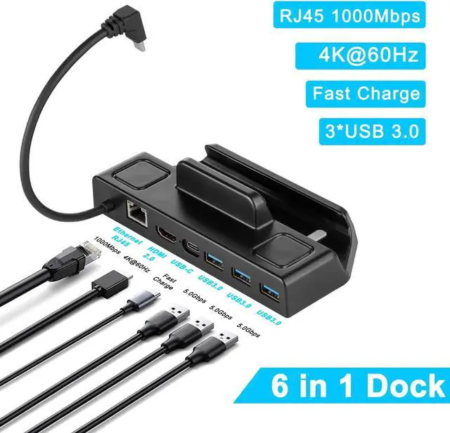 Alt view image 2 of 6 - BONAEVER Upgraded 4K 60Hz 1000Mbps LAN TV Docking for Valve Steam Deck 6 in 1 Hub Dock with 1000M Ethernet 4 K@60Hz HDMI2.0 USB3.0 Fa Stand Charging Dock for Steam Deck Dock Standation Stand Accessory
