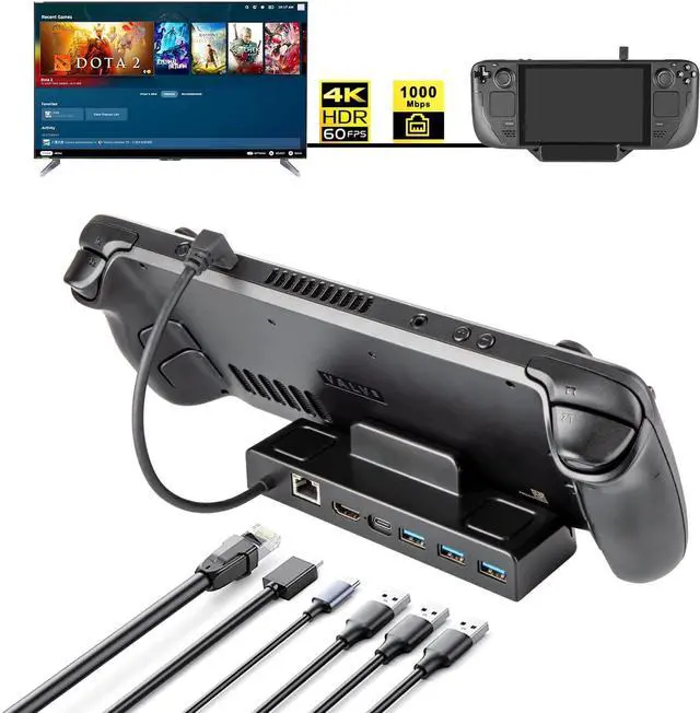 Main image of BONAEVER Upgraded 4K 60Hz 1000Mbps LAN TV Docking for Valve Steam Deck 6 in 1 Hub Dock with 1000M Ethernet 4 K@60Hz HDMI2.0 USB3.0 Fa Stand Charging Dock for Steam Deck Dock Standation Stand Accessory