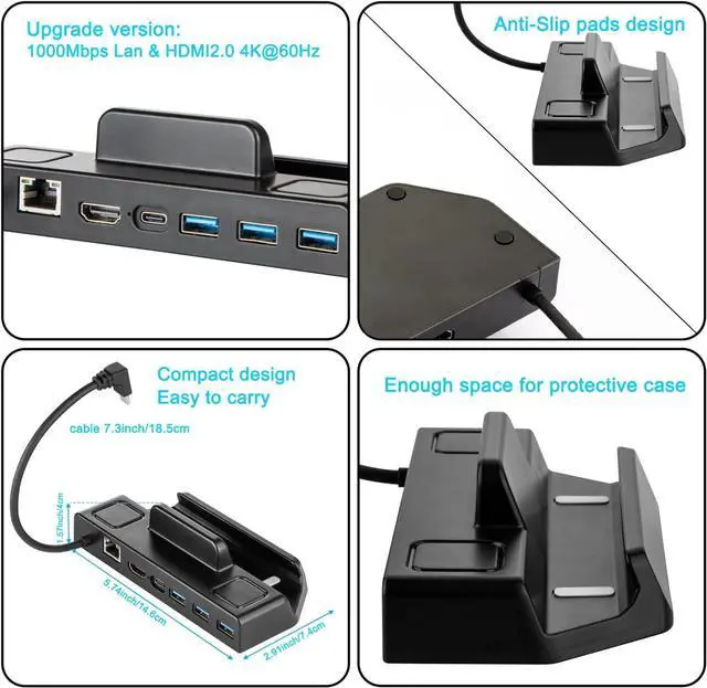 Alt view image 5 of 6 - BONAEVER Upgraded 4K 60Hz 1000Mbps LAN TV Docking for Valve Steam Deck 6 in 1 Hub Dock with 1000M Ethernet 4 K@60Hz HDMI2.0 USB3.0 Fa Stand Charging Dock for Steam Deck Dock Standation Stand Accessory