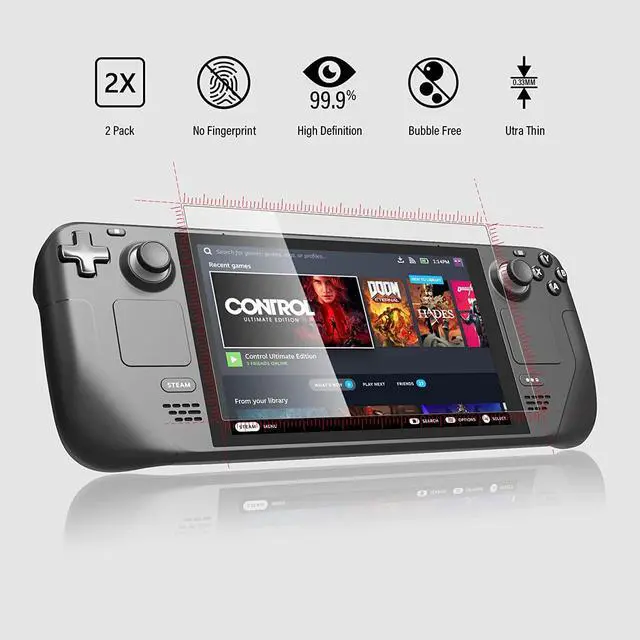Alt view image 2 of 7 - BONAEVER 7 in 1 Accessories Bundle for Valve Steam Deck 2 Glass Screen Protector 1 Dock Stand 4 Thumb Grip 1 Du Stand Filter Kit 6 Button Skin 1 Protective Cover TPU Clear Case