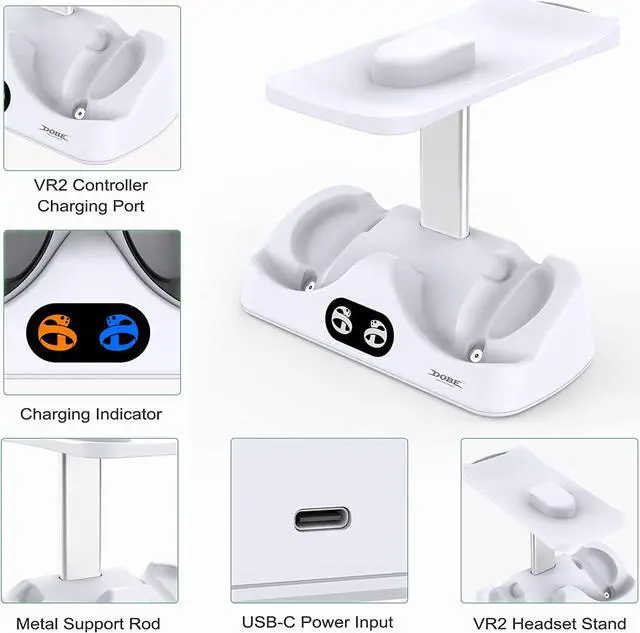 Alt view image 6 of 7 - BONAEVER Dual Charging Stand for PSVR2 PS5 Controller Charging Standation with PSVR Gaming Headset with USB-C Port A Micro-USB Cable for PS5 Accessories
