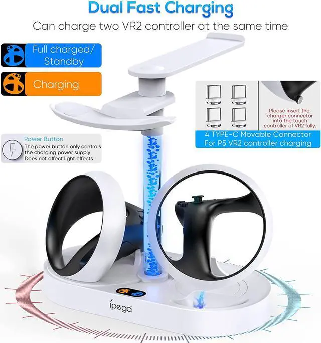 Alt view image 2 of 7 - Charging Station for PS VR2 with RGB Light, GORIXER Vertical Charging Stand Dock Support for PSVR2 Headset Display Accessories for Playstation VR2 with 4 Type-C Magnetic Adapters for Sense Controller