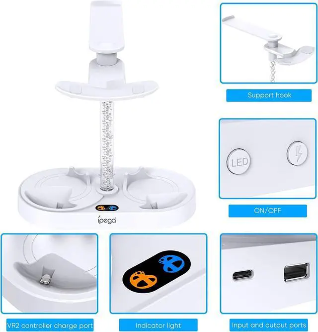 Alt view image 6 of 7 - Charging Station for PS VR2 with RGB Light, GORIXER Vertical Charging Stand Dock Support for PSVR2 Headset Display Accessories for Playstation VR2 with 4 Type-C Magnetic Adapters for Sense Controller