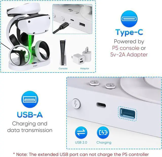 Alt view image 3 of 7 - Charging Station for PS VR2 with RGB Light, GORIXER Vertical Charging Stand Dock Support for PSVR2 Headset Display Accessories for Playstation VR2 with 4 Type-C Magnetic Adapters for Sense Controller