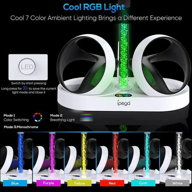 Alt view image 4 of 7 - Charging Station for PS VR2 with RGB Light, GORIXER Vertical Charging Stand Dock Support for PSVR2 Headset Display Accessories for Playstation VR2 with 4 Type-C Magnetic Adapters for Sense Controller