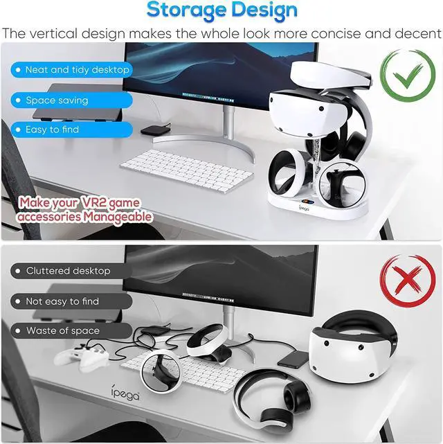 Alt view image 5 of 7 - Charging Station for PS VR2 with RGB Light, GORIXER Vertical Charging Stand Dock Support for PSVR2 Headset Display Accessories for Playstation VR2 with 4 Type-C Magnetic Adapters for Sense Controller