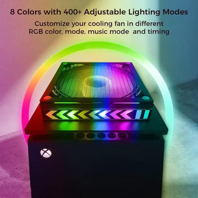 Alt view image 3 of 7 - BONAEVER Cooling Fan Compatible with Xbox Series X - Fan Cooler Sy Standem for Xbox Series X with 400+ RGB Light Effects Du Stand-proof Low Noise Top Fan APP Remote Control for Series X Accessories