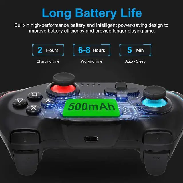 Alt view image 5 of 7 - BONAEVER Wirelss Switch Controller Switch Pro Controller for Nintendo Switch/Switch OLED/Switch Lite Remote Switch Controller Gamepad with Joy Standick Supports Wake-Up Gyro Axis Turbo Dual Vibration
