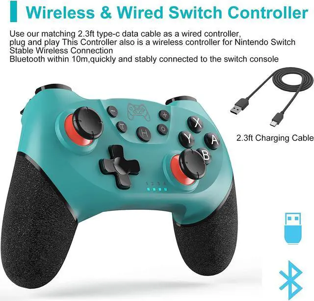 Alt view image 5 of 7 - BONAEVER Switch Controller Wireless Pro Controller Compatible for Nintendo Switch Bluetooth Switch Controller PC Game Controller Supports Gyro Axis Turbo Dual Vibration with Charging Cable
