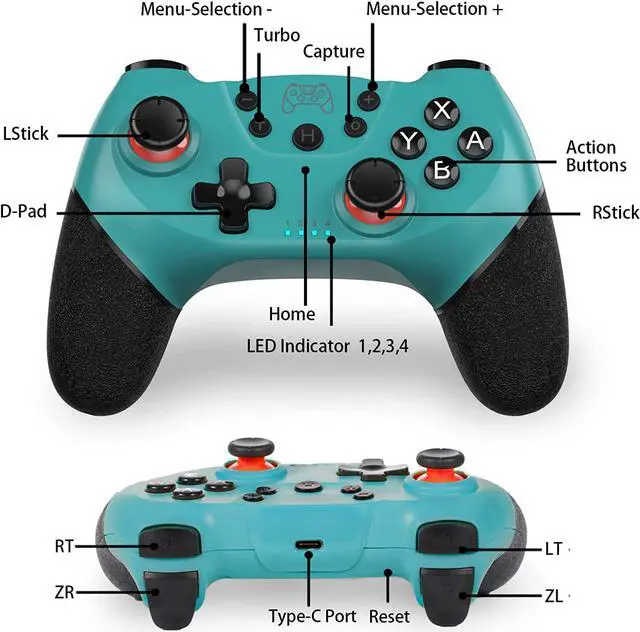 Alt view image 3 of 7 - BONAEVER Switch Controller Wireless Pro Controller Compatible for Nintendo Switch Bluetooth Switch Controller PC Game Controller Supports Gyro Axis Turbo Dual Vibration with Charging Cable