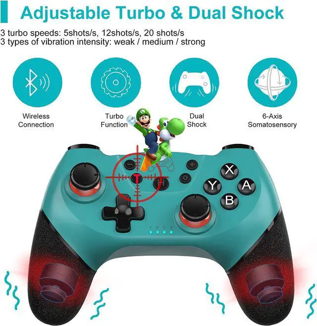 Alt view image 2 of 7 - BONAEVER Switch Controller Wireless Pro Controller Compatible for Nintendo Switch Bluetooth Switch Controller PC Game Controller Supports Gyro Axis Turbo Dual Vibration with Charging Cable