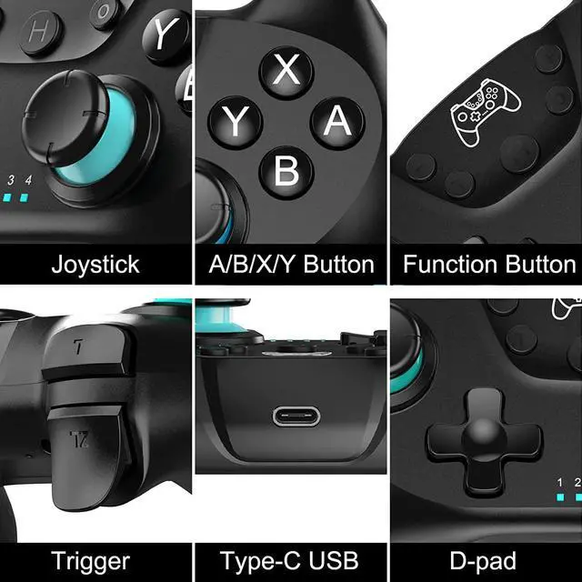 Alt view image 3 of 7 - BONAEVER Switch Controller Wireless Pro Controller Compatible for Nintendo Switch Bluetooth Switch Controller PC Game Controller Supports Gyro Axis Turbo Dual Vibration with Charging Cable Black