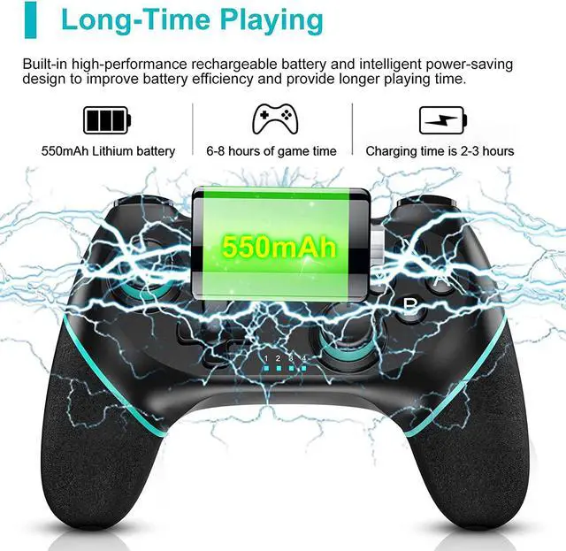 Alt view image 6 of 7 - BONAEVER Switch Controller Wireless Pro Controller Compatible for Nintendo Switch Bluetooth Switch Controller PC Game Controller Supports Gyro Axis Turbo Dual Vibration with Charging Cable Black