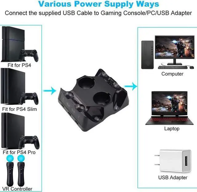 Alt view image 6 of 7 - BONAEVER PS4 Controller Charger Station 4 in 1 PS Motion Move Charging Station Fast Charging Dock Station Wireless Multi Controller For PS4 VR Playstation 4 PS4 Slim PS4 Pro with LED Indicator