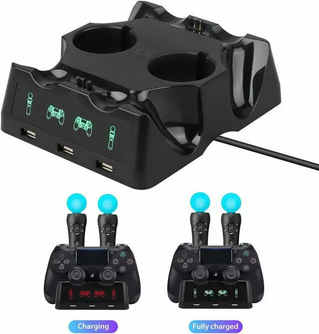 Alt view image 4 of 7 - BONAEVER PS4 Controller Charger Station 4 in 1 PS Motion Move Charging Station Fast Charging Dock Station Wireless Multi Controller For PS4 VR Playstation 4 PS4 Slim PS4 Pro with LED Indicator