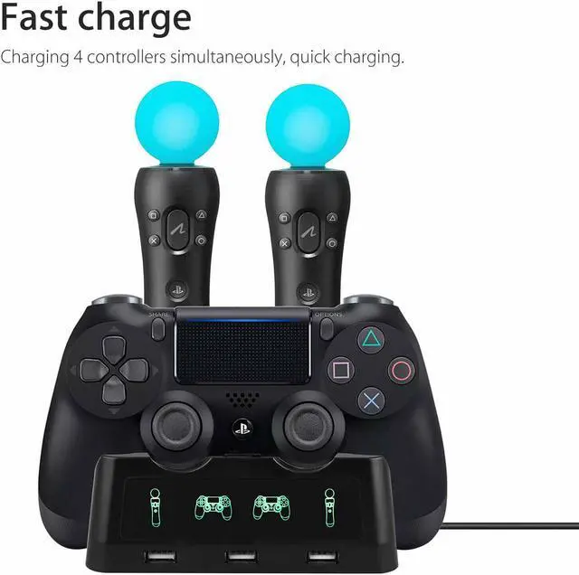 Alt view image 5 of 7 - BONAEVER PS4 Controller Charger Station 4 in 1 PS Motion Move Charging Station Fast Charging Dock Station Wireless Multi Controller For PS4 VR Playstation 4 PS4 Slim PS4 Pro with LED Indicator