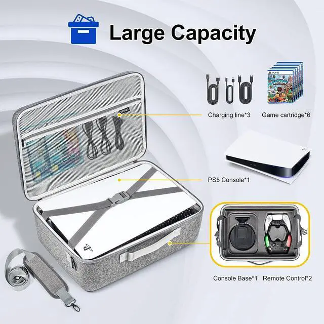 Alt view image 2 of 7 - BONAEVER Carrying Case Compatible with PS5 Hard Shell Travel Case for Play Standation 5 Console Controller PS5 Disk/Digital Edition Large Capacity Protective Standorage Bag for Games Accessories