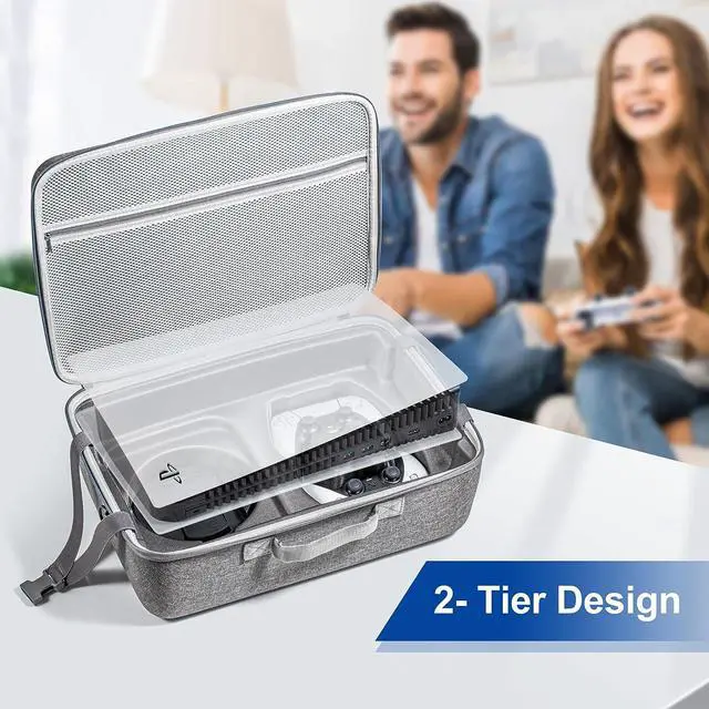 Alt view image 7 of 7 - BONAEVER Carrying Case Compatible with PS5 Hard Shell Travel Case for Play Standation 5 Console Controller PS5 Disk/Digital Edition Large Capacity Protective Standorage Bag for Games Accessories