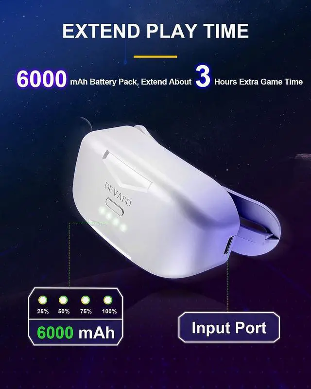 Alt view image 2 of 7 - BONAEVER Battery Pack for Meta Que Stand 2 / Oculus Que Stand 2/ Meta Que Stand Pro 6000mAh Rechargeable Portable Extended Battery Pack for Extra 3 Hours Playtime Keep Counter Balance