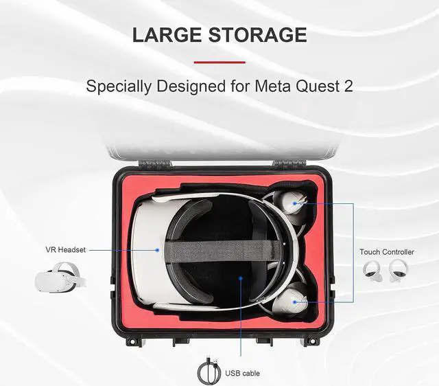 Alt view image 2 of 7 - BONAEVER Hard Carrying Case for Meta / Oculus Quest 2 with Elite Strap Professional Deluxe Waterproof Travel Case Soft Lining Hard Case for VR Gaming Headset Touch Controller Accessories - Black