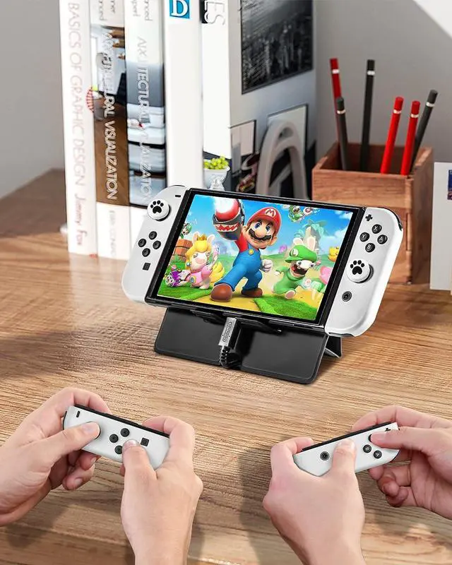 Alt view image 2 of 7 - BONAEVER Playstand for Nintendo Switch Portable Foldable Magnetic Stand for Nintendo Switch/Steam Deck/Phone 3 in 1 Accessories Kit with Stand 2pcs Switch OLED Screen Protectors & 2pcs Wheel Grip Caps
