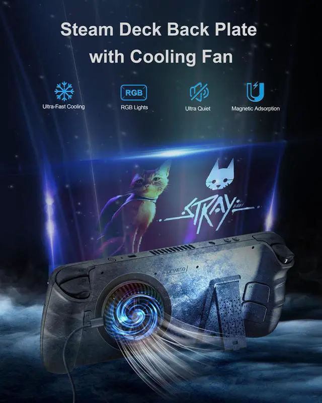 Alt view image 2 of 7 - BONAEVER Back Cover with Semiconductor Cooler for Steam Deck Replacement Protective Case with Magnetic Cooling Fan Heat-Dissipation Accessories Set for Steam Deck Black