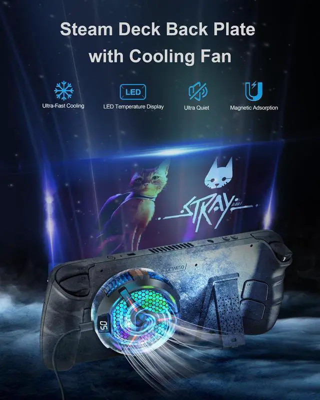 Alt view image 2 of 7 - BONAEVER Back Cover with Semi-Conductor Cooler for Steam Deck Replacement Protective Case with Magnetic Cooling Fan Heat-Dissipation Accessories Kit for Steam Deck